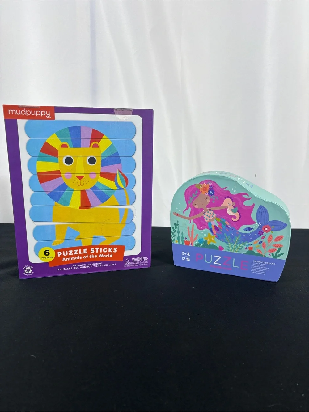 Six Colorful Puzzles made with Sticks and a Mermaid Puzzle- Multicolor